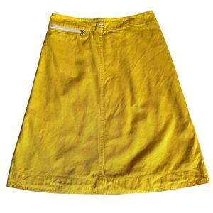 Courreges Women Sz Small - 38 logo patch Cotton Yellow A Line Knee Length Skirt